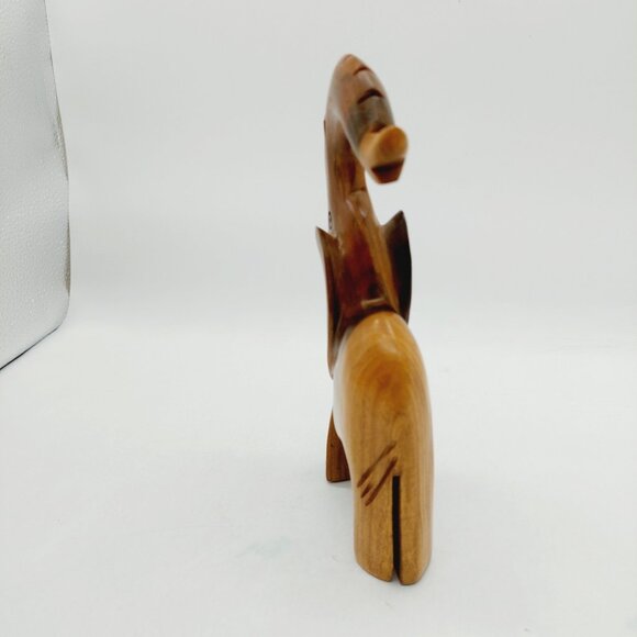 Hand Carved Wooden Elephant Sculpture Trunk Up MCM 2 Tone Wood 8" - Picture 7 of 7